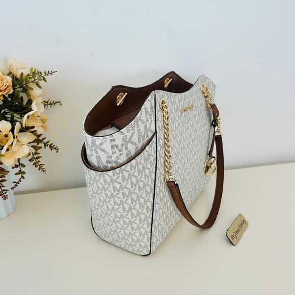 Michael Kors Purse jet set travel large chain tote shoulder bag vanilla MK - Picture 3 of 10